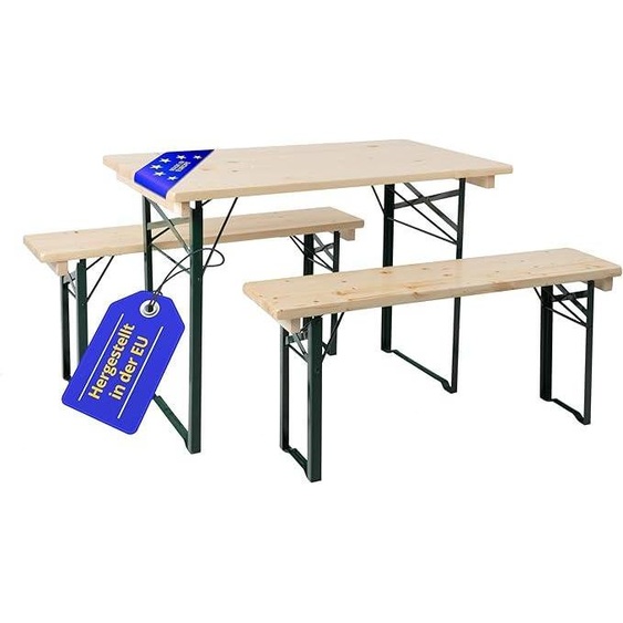 Ensemble de table et bancs pour bière, modèle Hirschgarten, idéal pour balcon - Version courte de 110 cm de long - Ensemble pliable pour tente de fête comprenant 1 table et 2 bancs - Ensemble de mobilier en bois - Adapté pour intérieur et extérieur -