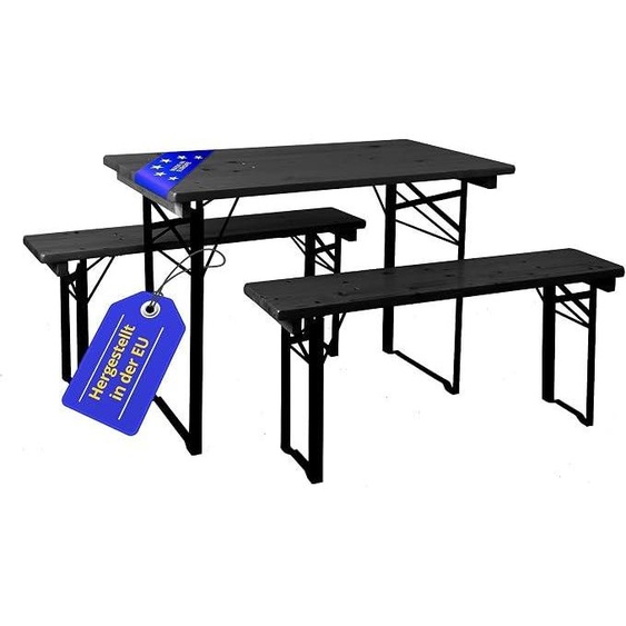 Ensemble de table et bancs pour bière, modèle Hirschgarten, pour balcon - Version courte, 110 cm de longueur - Ensemble pliable pour tente de fête, comprenant 1 table et 2 bancs - Ensemble de sièges en bois - Pour intérieur et extérieur - Gris foncé |