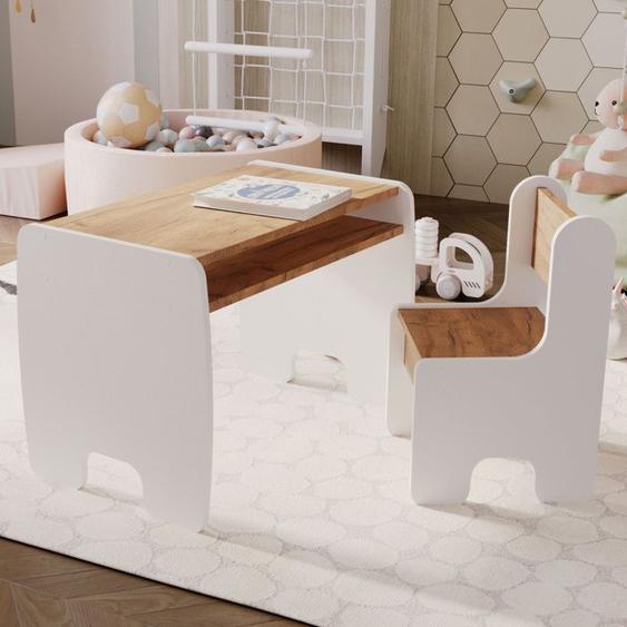 Ensemble de Table et Chaise pour Enfants TIMI - blanc/chêne doré