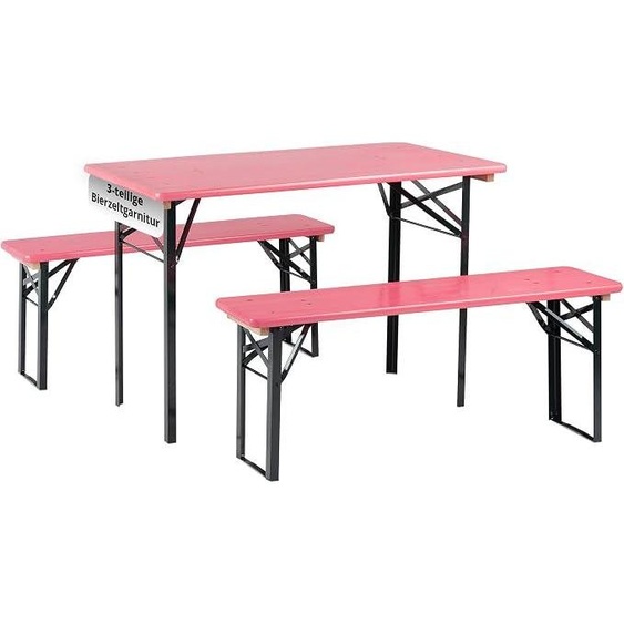 Ensemble de table et de bancs pliables pour bière, modèle Hirschgarten, idéal pour balcon - Version courte, 117 cm de long - 1 table et 2 bancs - Ensemble de mobilier en bois - Convient pour intérieur et extérieur - Rose