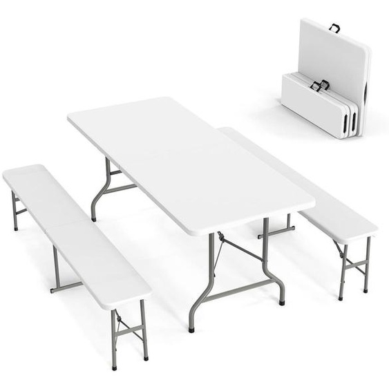 Ensemble de table et de chaises pliables pour tente de fête, en plastique blanc, 3 pièces, dimensions : 183 x 76 x 74 cm, avec sac de transport