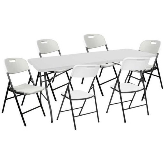 Ensemble de Table Pliable - ORION91 - 180 cm - 6 Chaises - Résine - Blanc