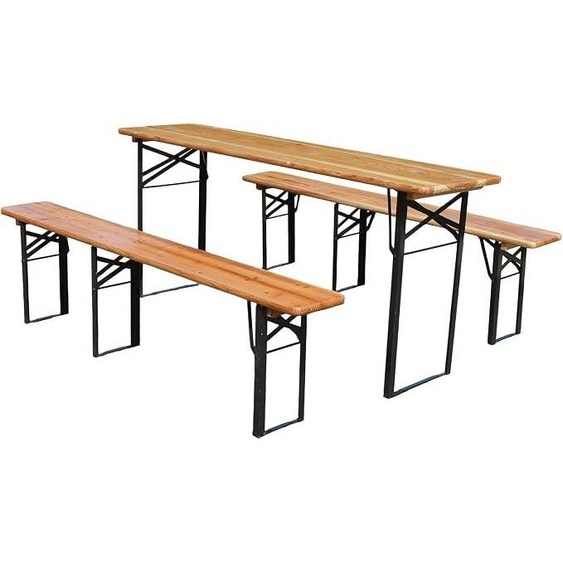 Ensemble de tables et bancs pliables pour bière, 177 cm – Set de 3 pièces comprenant une table pliante et 2 bancs en bois massif de pin, résistants aux intempéries, idéal pour jardin, camping et tentes événementielles, finition bois