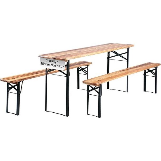 Ensemble de tables et bancs pour tente de bière Hirschgarten, longueur 177 cm - Ensemble pliable pour tente de réception, comprenant 1 table et 2 bancs - Ensemble de sièges en bois - Facile à transporter - Convient pour une utilisation intérieure et