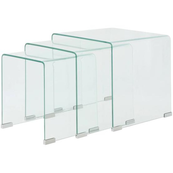 Ensemble de tables gigognes 3 Pièces Verre trempé Transparent