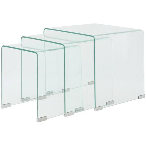 Ensemble de tables gigognes 3 Pièces Verre trempé Transparent