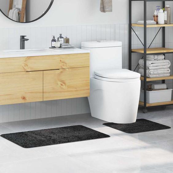Ensemble de tapis de bain antidérapants 2 pcs Gris foncé PP