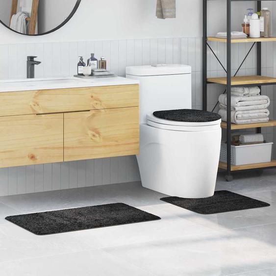 Ensemble de tapis de bain antidérapants 3 pcs Gris foncé PP