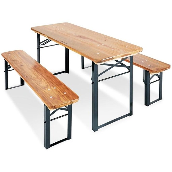 Ensemble de tente de réception - Table et 2 bancs - Bois massif (pin) - Vert - 110 x 40 cm - Pliable