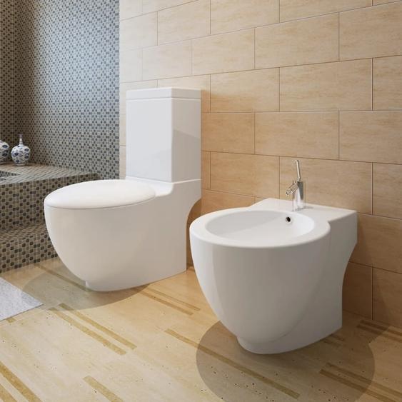 Ensemble de toilette et bidet sur pied Blanc Céramique