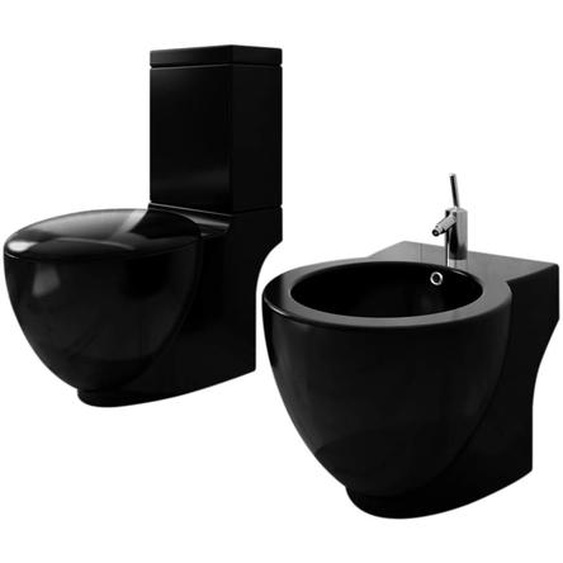 Ensemble de toilette et bidet sur pied Noir Céramique