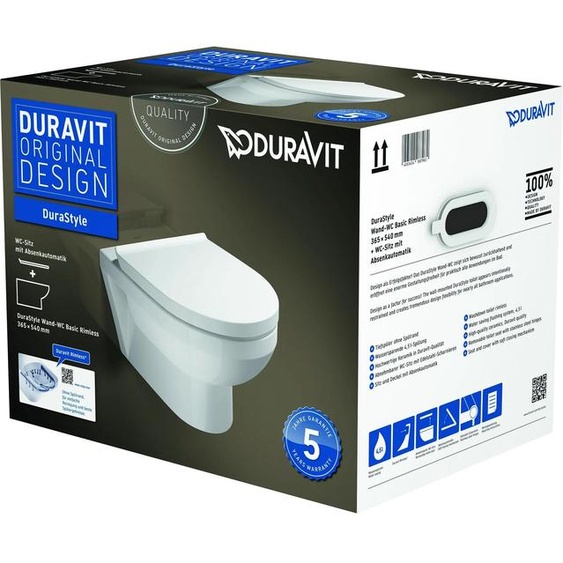 Duravit Pack WC suspendu DuraStyle N°1 - cuvette Rimless + abattant frein de chute - Blanc