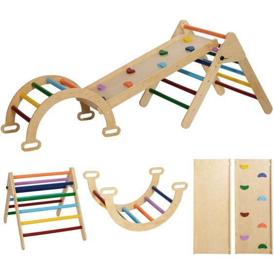 Aiyaplay - Ensemble descalade en bois 5 en 1 - triangle Pikler, arche, bascule, toboggan, rampe - panneaux bois pin