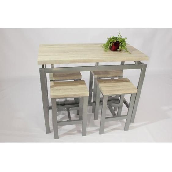 Ensemble design table haute - NO NAME - LE MANS - Bois et métal - 4 tabourets - Style contemporain