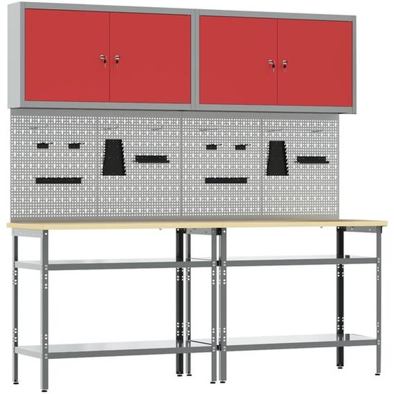 Ensemble détabli 8 pcs Rouge et Gris Acier enduit de poudre