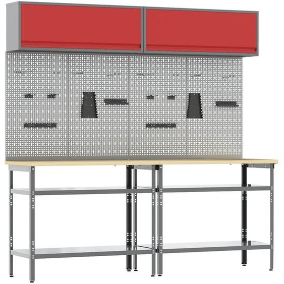 Ensemble détabli 8 pcs Rouge et Gris Acier enduit de poudre