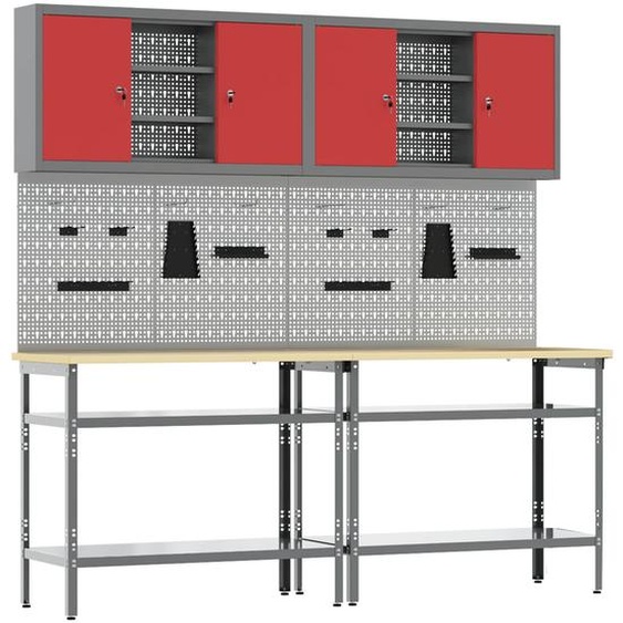 Ensemble détabli 8 pcs Rouge et Gris Acier enduit de poudre