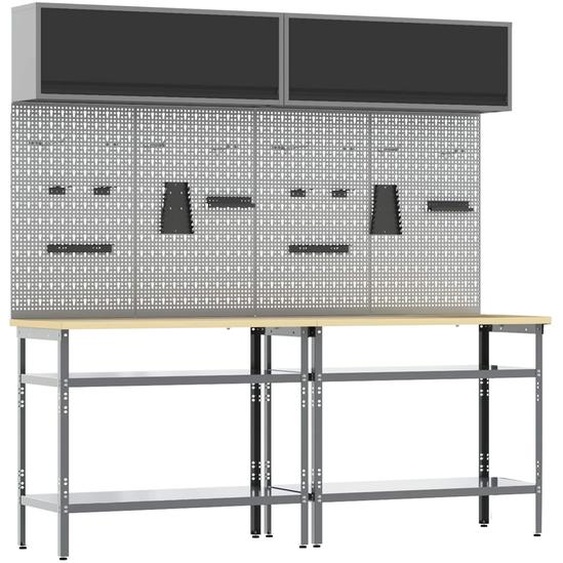 Ensemble détabli 8 pcs Noir et gris Acier enduit de poudre