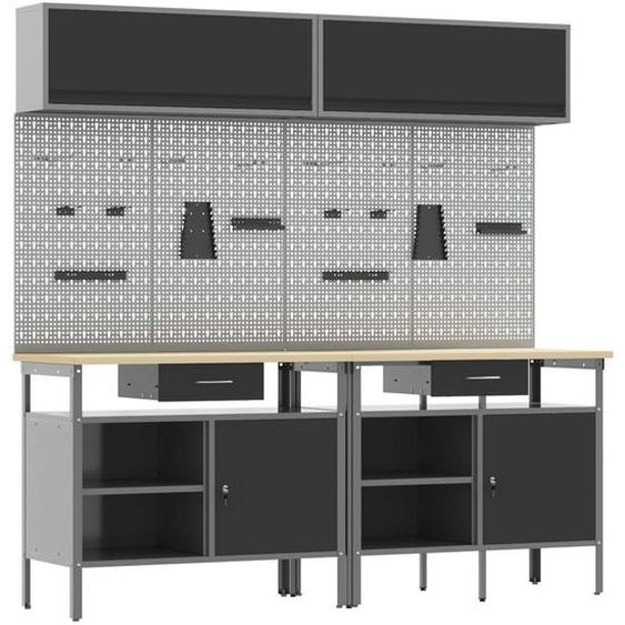 Ensemble détabli 8 pcs Noir et gris Acier enduit de poudre