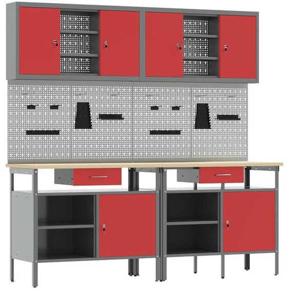 Ensemble détabli 8 pcs Rouge et Gris Acier enduit de poudre