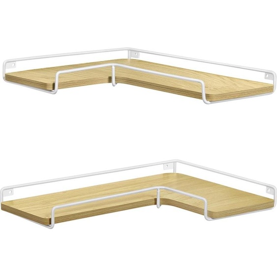 Ensemble détagères dangle en L, 2 pièces, chêne naturel-blanc nuage