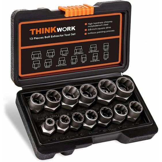 Thinkwork - Ensemble dextracteurs décrous endommagés et de boulons, 13+1 , outils de retrait, Entraînement carré 3/8