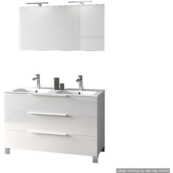 Ensemble double vasque - LARISSA - Blanc - Mélamine anti-rayures - Double vasque - Tiroirs avec coulissement