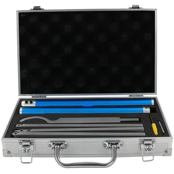 Ensemble doutils de tournage sur bois - Lames de tournage en carbure de tungstène - Plaques de coupe interchangeables - Manche en aluminium de 28 cm - Longueur de tige jusquà 50 cm - Boîte de rangement en aluminium - Argenté