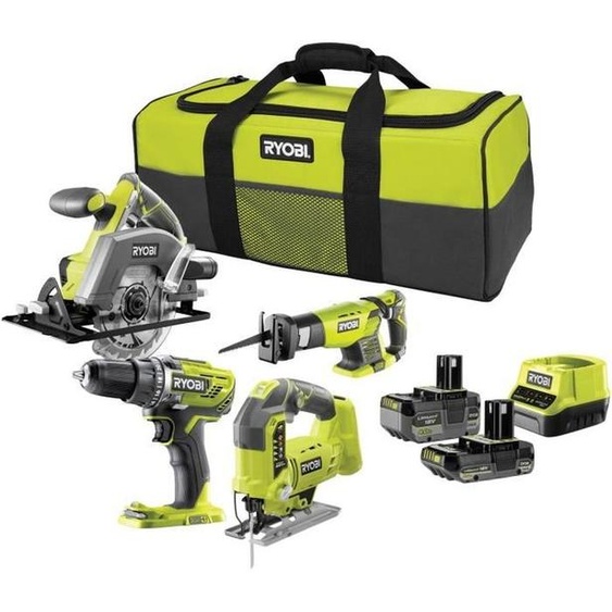 Ensemble doutils RYOBI ONE+ RCK184C-242SL : perceuse-visseuse, scie circulaire, scie sauteuse, scie sabre + 2 batteries 4,0 Ah et 2,0 Ah + chargeur rapide 2,0 A (livré dans une sacoche de transport)