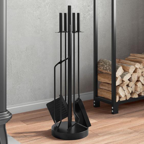Ensemble dustensiles de cheminée 5 pièces 18 x 66 cm Acier