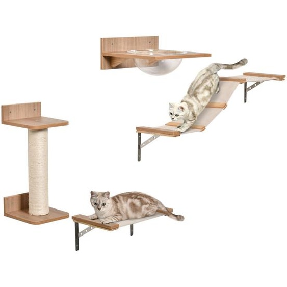 Ensemble Fortuna Lai pour chats avec arbre à chat, escalier pour chat et hamac, marron clair, sisal, acrylique, pin