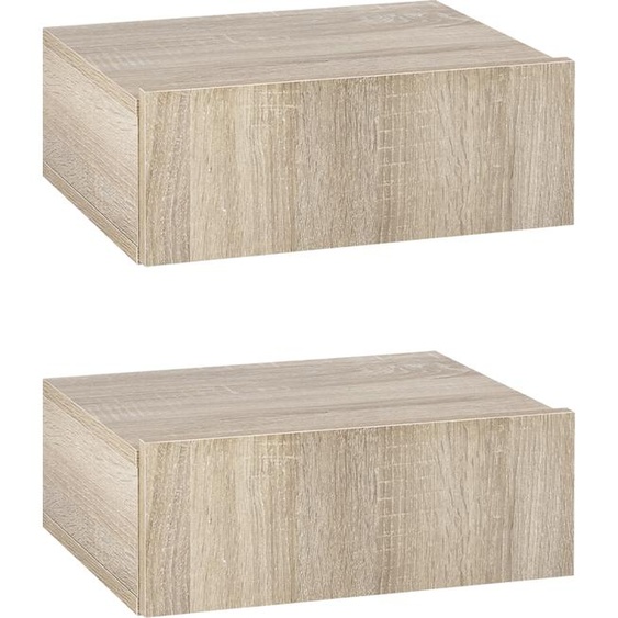 Ensemble HOMCOM de 2 tables de chevet à fixer au mur – Ensemble de 2 tables de chevet – Tiroir coulissant, plateau – Panneau de particules aspect chêne clair
