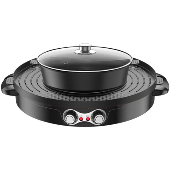 Ensemble hot pot et grill, design multifonctionnel, revêtement antiadhésif, noir