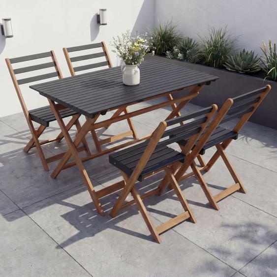 Ensemble HWC-P72, ensemble de mobilier de jardin, ensemble de salle à manger 4 chaises et table, bois dacacia pliable ~ naturel-noir