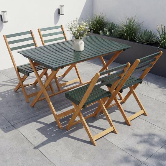 Ensemble HWC-P72, ensemble de mobilier de jardin, ensemble de salle à manger 4 chaises et table, bois dacacia pliable ~ vert naturel