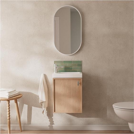 Ensemble meuble lave-mains décor chêne FRAME + robinet + miroir