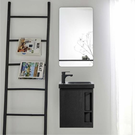 Ensemble lave-mains HAMPTON avec rangement latéral et miroir tablette noire