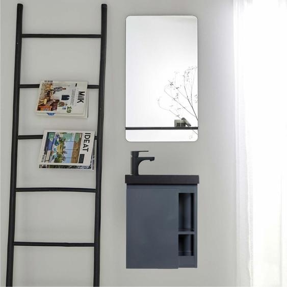 Ensemble lave-mains HAMPTON avec rangement latéral et miroir tablette noire