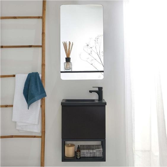 Ensemble lave-mains NOVA métal et bois avec miroir à tablette