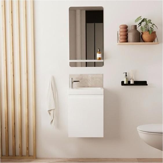 Meuble lave-mains LISA + robinet chromé + miroir rectangulaire