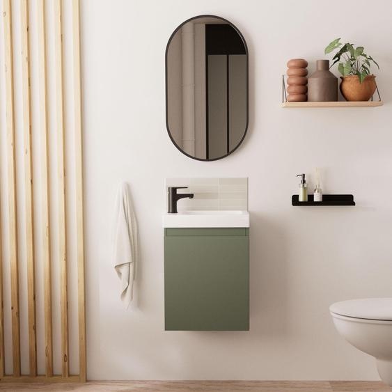 Meuble lave-mains LISA + robinet noir + miroir ovale