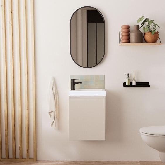 Meuble lave-mains LISA + robinet noir + miroir ovale