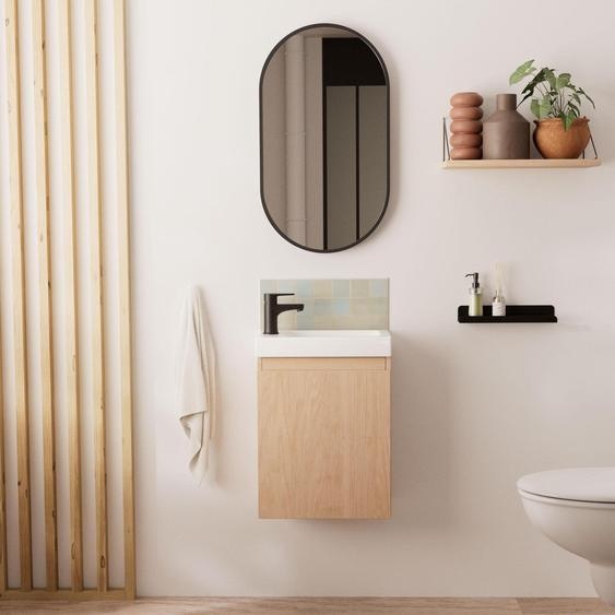 Meuble lave-mains LISA + robinet noir + miroir ovale
