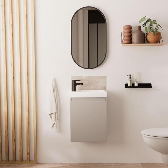 Meuble lave-mains LISA + robinet noir + miroir ovale