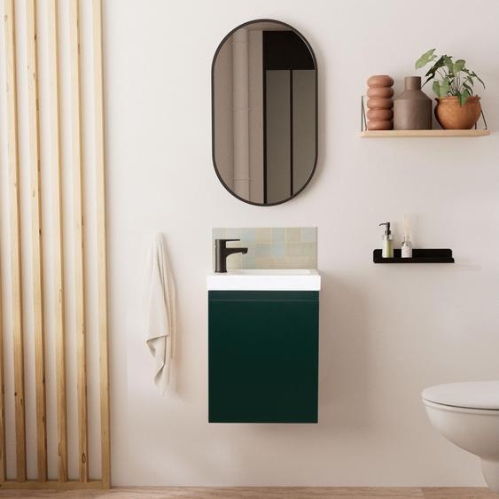 Meuble lave-mains LISA + robinet noir + miroir ovale