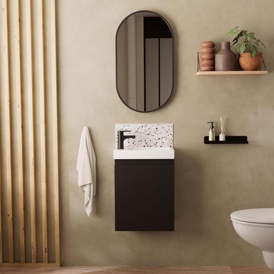 Meuble lave-mains LISA + robinet noir + miroir ovale