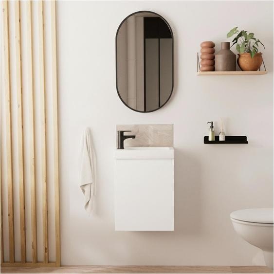 Meuble lave-mains LISA + robinet noir + miroir ovale