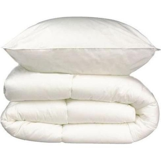 Ensemble Linge de Lit Microfibre, Couette Chaude 140x200 cm, Oreiller 60x60 cm, Blanc, Garnissage Polyester, Fabrication Française