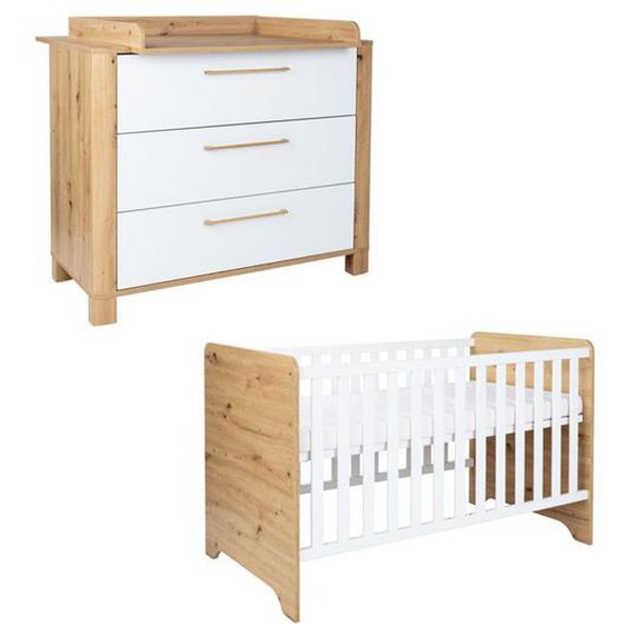 Ensemble Lit Bébé - ArthurBerndt - Marlon - Beige - Bois - Table à Langer Incluse