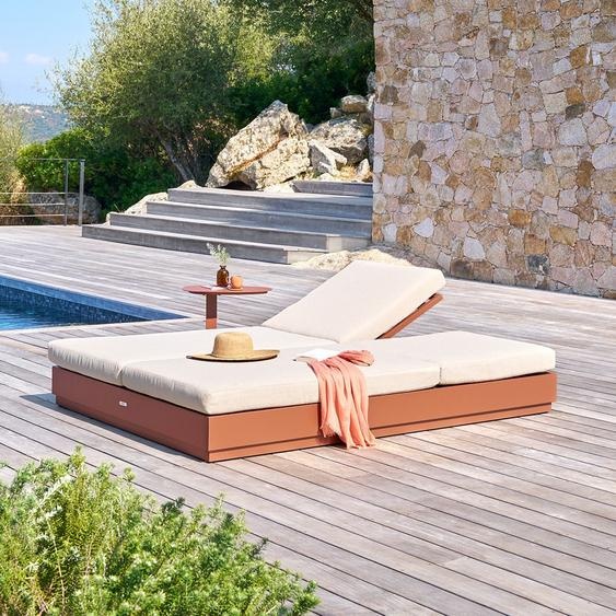 Ensemble lit piscine double ALLURE + table d’appoint VENUZIA Acajou Aluminium traité époxy, Polyester Hespéride